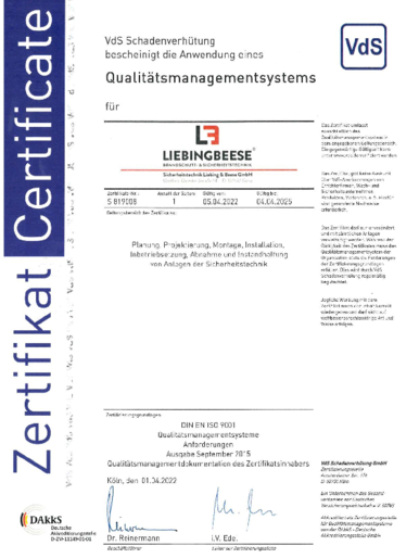 Anwendung eines Qualitätsmanagement­systems bei Sicherheitstechnik Liebing & Beese GmbH in Gera